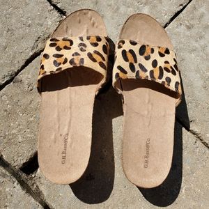 Leopard print wedge slides
